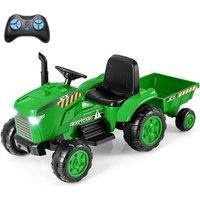 Gymax 12V Ride On Tractor 2-in-1 Electric Toy Car With Trailer-Green in Green