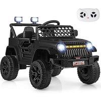 Gymax Ride on Toy Truck 12V Electric Car Lights With Music & Remote Control in Black