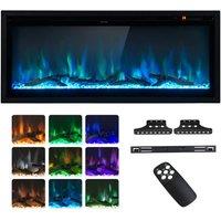 Gymax 42 Inch Electric Linear Fireplace Insert Fireplace With Remote Control in Black