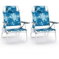 Gymax 2-Pack Beach Chairs Folding Camping Chairs 5-Position Adjustable in Blue