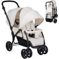 Gymax Foldable Double Seat Baby Stroller With Adjustable Backrest Footrest in Light Beige