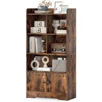 Gymax Freestanding Bookcase Bookshelf With 2 Doors & Display Shelves in Brown