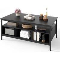Gymax 3-Tier Coffee Table Rectangular Center Table With Shelf Metal Frame in Black