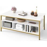 Gymax 3-Tier Coffee Table Rectangular Center Table With Shelf Metal Frame in White