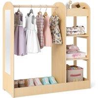 Gymax Pretend Storage Closet Play Armoire Dresser Wardrobe With Mirror in Light Khaki