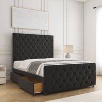 BSSPOKE Maya Plush Velvet Divan Bed 54Headboard & 2Drawers Footend &Mattress in Black | Size: Small Double