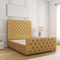 BSSPOKE Maya Velvet Divan Bed 54Headboard & 2 Drawers Same Side No Mattress in Mustard | Size: Single