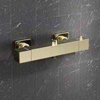 Nes Home Square Brushed Brass Exposed Thermostatic Shower Mixer Bar Valve in Gold