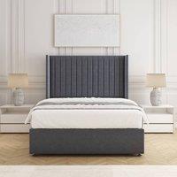 BSSPOKE Manhattan Divan Bed Plush Velvet 54 Headboard & Mattress No Drawers in Charcoal | Size: King