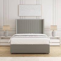 BSSPOKE Manhattan Divan Bed Plush Velvet 54 Headboard & Mattress No Drawers in Silver | Size: Double