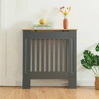SPETLEK Modern Radiator Cover Wall Cabinet MDF Slats, Grey with Wood Top, L