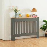 SPETLEK Modern Radiator Cover Wall Cabinet MDF Slats, Grey with Wood Top, XL