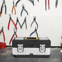 Kelvenix Heavy Duty PP+Stainless Steel Tool Box Chest Storage Case in Black