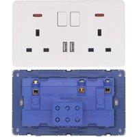 SPETLEK 5/3x Double Wall Plug Socket 2 Gang 13A w/2 Charger in White