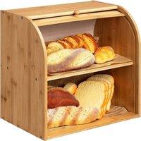 SPETLEK 2-Tier Bread Bin with Slide Top, Double Layer Storage in Brown