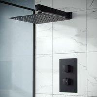 Nes Home Matte Black Concealed Thermostatic Overhead 200mm Square Rainfall Shower Mixer Set