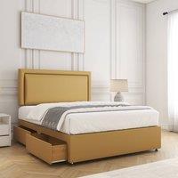 BSSPOKE Ella Plush Velvet Divan Bed 24Headboard & 2Drawers Same side Mattress in Mustard | Size: Small Double