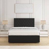 BSSPOKE Mia Plush Velvet Divan Bed Set 24 Headboard & Mattress & No Drawers in Black | Size: Small Double