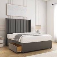BSSPOKE Manhattan Divan Bed Plush 54Headboard 2Drawers Footend & No Mattress in Grey | Size: Small Double