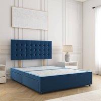 BSSPOKE Isla Plush Velvet Divan Bed 24Headboard 2Drawers Footend No Mattress in Blue | Size: Small Double