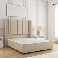 BSSPOKE Manhattan Divan Bed Plush Velvet 54 Headboard No Drawers No Mattress in Cream | Size: Small Double