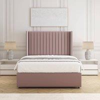 BSSPOKE Manhattan Divan Bed Plush Velvet 54 Headboard & Mattress No Drawers in Pink | Size: King