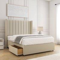 BSSPOKE Hannah Divan Bed Plush Velvet 2Drawers Footend 54Headboard &Mattress in Cream | Size: Small Double