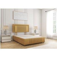 BSSPOKE Lily Divan Bed Plush Velvet 24 Headboard & 4 Drawers No Mattress in Mustard | Size: Small Double