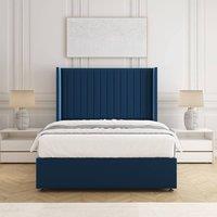 BSSPOKE Manhattan Divan Bed Plush Velvet 54 Headboard & Mattress No Drawers in Blue | Size: Small Double