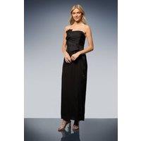 Oasis Women's Satin Bow Front Bandeau Midi Dress in Black | Size: 16