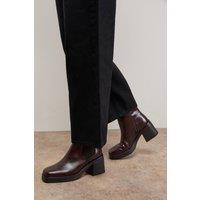 Oasis Women's Barbara Leather Chunky High Heeled Chelsea Boots in Brown | Size: 4