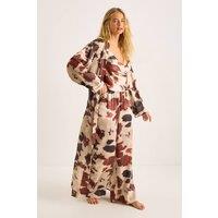 NastyGal Women's Cow Satin Cowl Pajama Pants & Robe 3pc Set in Chocolate | Size: 6