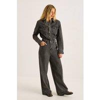 NastyGal Women's Denim Shoulder Pad Boilersuit in Washed Black | Size: 6