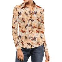 CLAUDIO LUGLI Women's Horses & Bridles Print Shirt in Brown | Size: 14