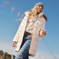 Lands' End Women's Hooded Down Coat in Ivory | Size: 10-12