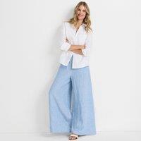 Lands' End Women's Linen Palazzo Trousers in Blue | Size: Large