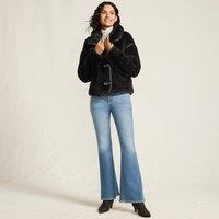 Lands' End Women's Short Faux Fur Jacket in Black | Size: 14-16