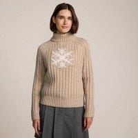 Lands' End Women's Jacquard Long Sleeve Roll Neck Jumper in Light Tan | Size: 10-12