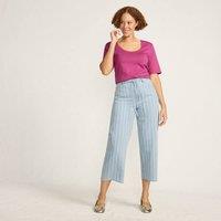 Lands' End Women's Petite Cropped Wide Leg Jeans, Printed in Blue | Size: 20