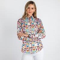 CLAUDIO LUGLI Women's Butterfly Print Shirt in White | Size: 14