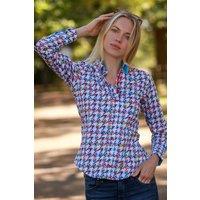 CLAUDIO LUGLI Women's Kaleidoscope Houndstooth Print Shirt in White | Size: 14