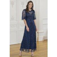 Klass. Women's Embellished Wide Sleeve Mesh Maxi Dress in Midnight | Size: 10