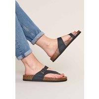 Moshulu Women's 'Wilma Waxy' Toe-Post Cork Footbed Sandals in Indigo | Size: 3