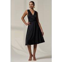 Jolie Moi Women's Sleeveless Waist Detail Midi Dress in Black | Size: 10