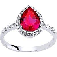 Jewelco London Women's Silver Red Pear CZ Halo Engagement Ring | Size: Q
