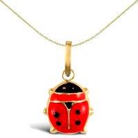Jewelco London Women's 9ct Gold Enamel Red Black Ladybird Charm Pendant
