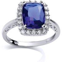 Jewelco London Women's Silver Purple Emerald CZ Halo Solitaire Engagement Ring | Size: Q