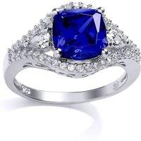 Jewelco London Women's Silver Purple Cushion CZ Halo Engagement Ring | Size: Q