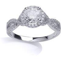 Jewelco London Women's Silver CZ Solitaire Engagement Ring | Size: P