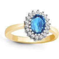 Jewelco London Women's 9ct Gold Diamond Blue Topaz Classic Royal Cluster Ring 11mm | Size: R